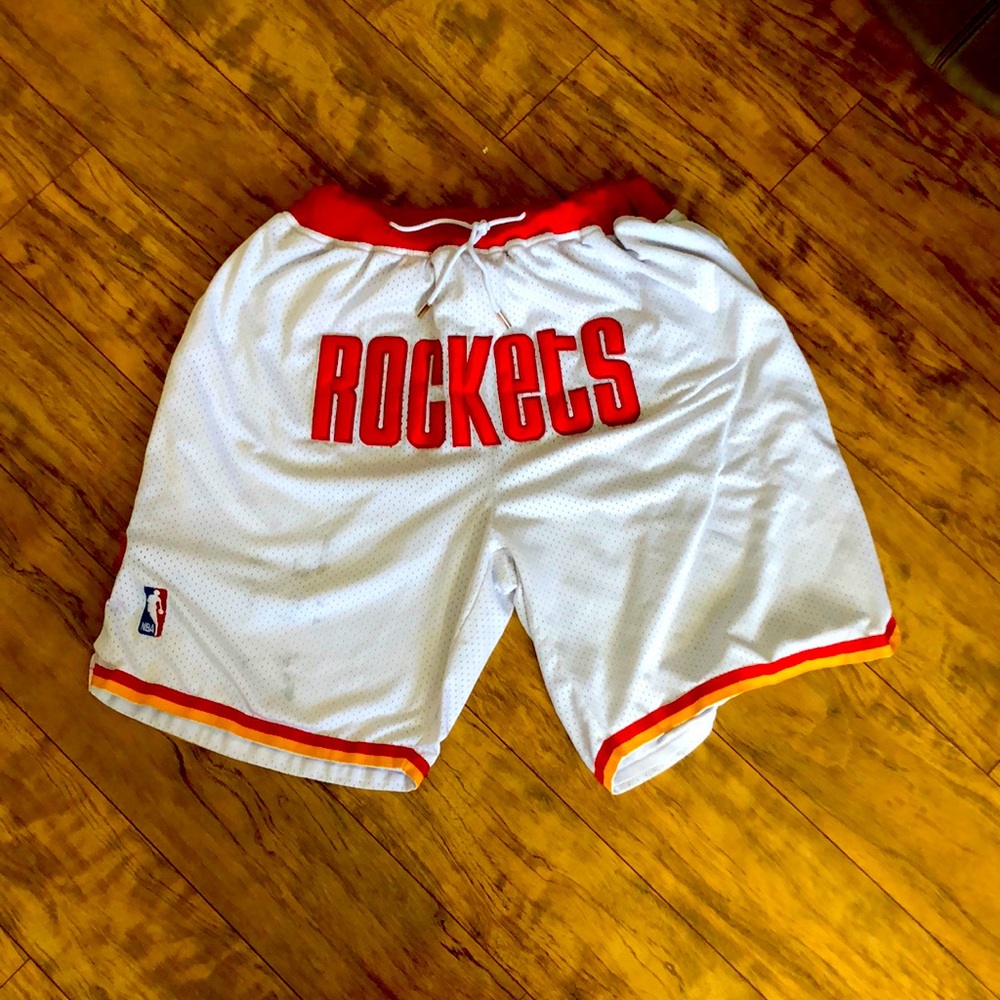 Houston Rockets Embroidered Lettering Just Don Vintage Basketball Shorts.